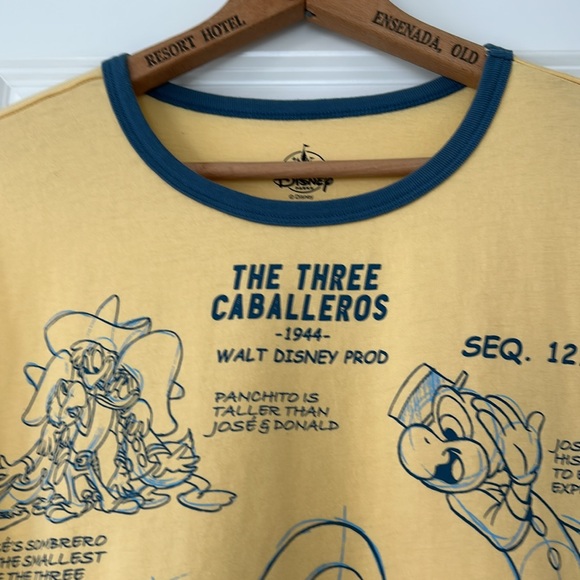 Disney Parks Ink & Paint Collection The Three Caballeros Ringer Tee Yellow Blue - Picture 3 of 10